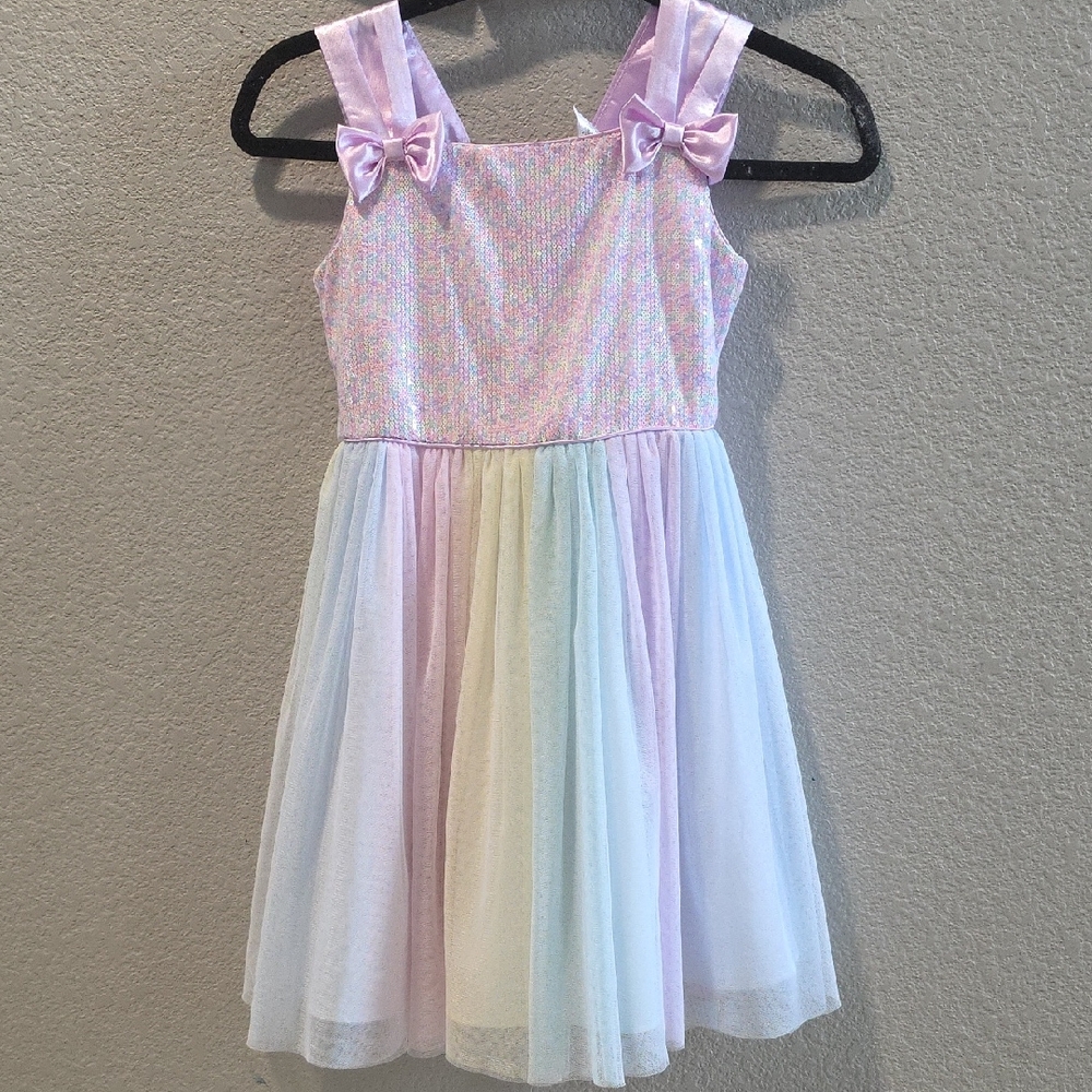 Pastel Rainbow Sleeveless Dress with Bows